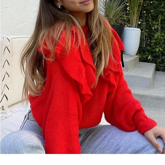 Zara Sweaters - Red Zara sweater with ruffle details